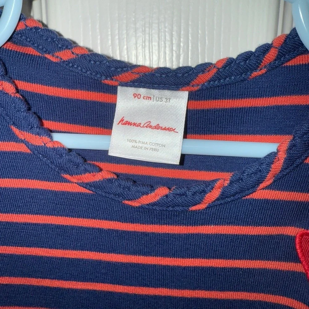 Hanna Andersson Heart-Patch Striped Tee Size 90/ 3T - Picture 2 of 3